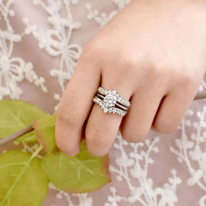 Solid 925 <b>Sterling</b> <b>Silver</b> Rhodium Plated Round Cut Cubic Zirconia Wedding <b>Ring</b> <b>Set</b> for Women Engagement Party <b>Rings</b> - Product Image 4