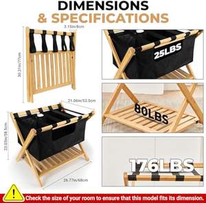 Design élégant Porte-bagages universel en bambou écologique Porte-bagages Porte-valise pour locations de vacances - Product Image 3