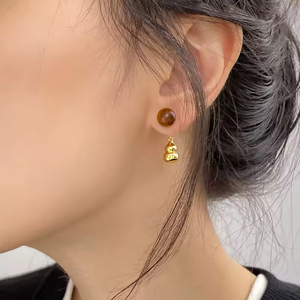 Pendientes de Aro con Cuentas de Dos Tonos, Chapados en Oro de 18K, con Colgante de Bolas de Acero Inoxidable para Mujer - Product Image 4