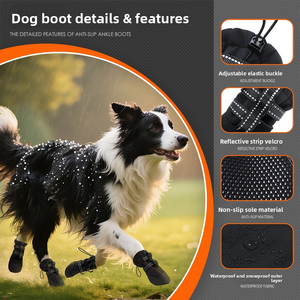 Chaussures imperméables antidérapantes pour chiens de taille moyenne et grande, bottes pour animaux de compagnie doublées de polaire chaude, protection réfléchissante pour les <span class=keywords><strong>pattes</strong></span> contre la pluie et la <span class=keywords><strong>neige</strong></span> - Product Image 2