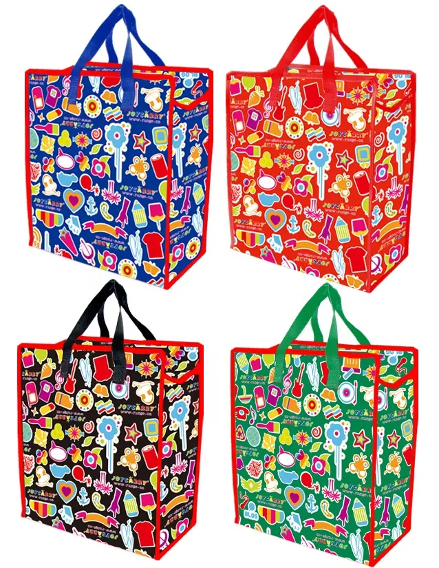 Bolso de compras tejido Pp con cremallera estampado patrón colorido a la moda barato plástico laminado reciclado mercado africano