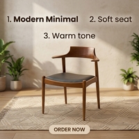 Chaise de salle à manger en bois MULIGNA, fauteuil scandinave, siège rembourré en tissu marron, dossier incurvé avec accoudoirs pour la maison, le café, le restaurant