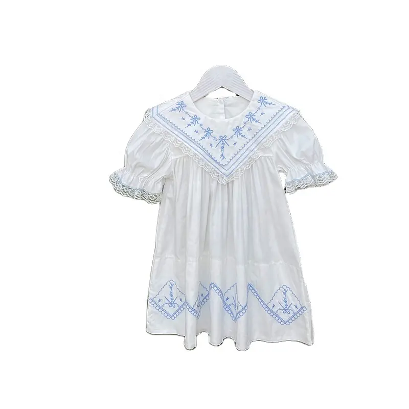 Robe trapèze blanche pour bébés filles joli imprimé fleuri coupe ample manches courtes été enfants tenue décontractée col rond ODM approvisionnement