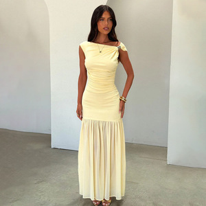 Vestido Maxi Asimétrico Sin Mangas con Falda Plisada, Cintura Natural, Ajuste Cómodo para Estilo Casual Urbano, Vestido de Noche para Mujer - Product Image 1