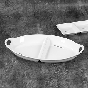 <strong>Custom</strong> White Large Ceramic Divided <strong>Serving</strong> <strong>Platter</strong> with Double Handles for Restaurants and Home Dining Plate - Product Image 2