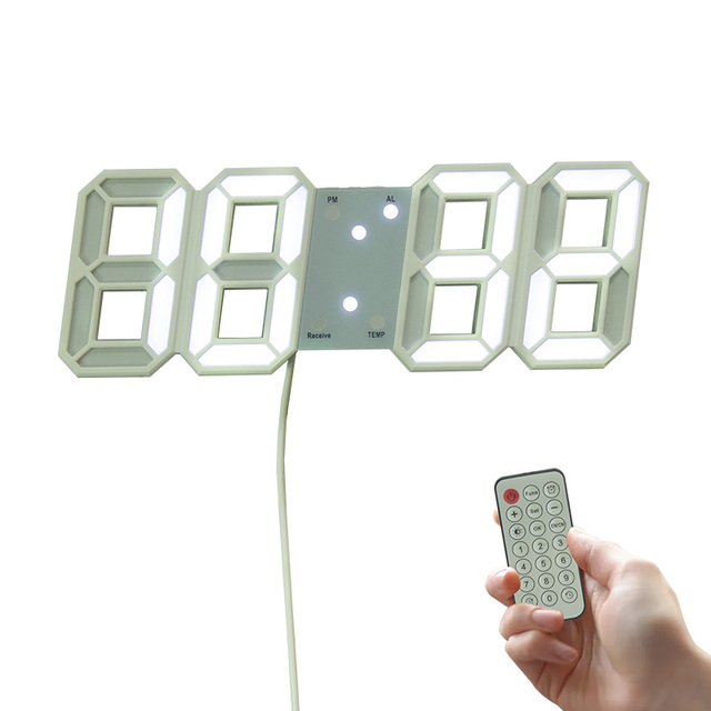 EMAF Modern Home Decorate Remote Control 3D LED Table Wall Clock Time Day Temperature Alarm Clock with 99'99'' Timer Function