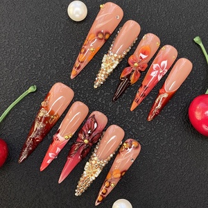 Lot de 10 faux ongles en <span class=keywords><strong>gel</strong></span> peints à la main, design personnalisé de luxe, ongles artificiels sculptés faits à la main - Product Image 1