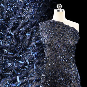 Tissu en maille non tissée de haute qualité en gros, paillettes bleu marine, haute couture avec broderie pour mariage - Product Image 1