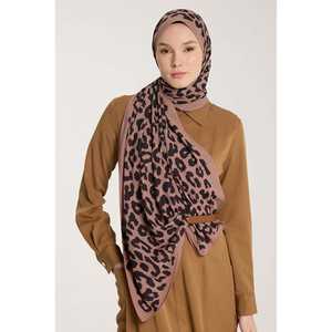Coffee Brown Leopard Print <b>Scarf</b> with Pure Tone Modest Dress Accessory in <b>Black</b> - Product Image 1