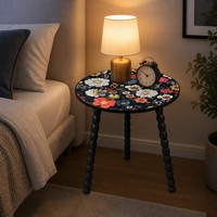 Table basse en bois massif avec pieds torsadés en spirale, design mandala rond, détachable, table d'appoint portable pour salon