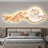 110*35CM Light Luxury Swans Landscape Crystal Porcelain Modern Glass Wall Paintings with Led Home Decor for Living Room