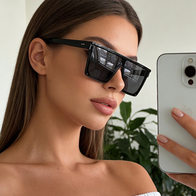 OEM ODM Manufacturer Custom Logo Flat Top Oversized Square Shield Sunglasses Men Women UV400 Hip Hop Shades Fashion Sun Glasses