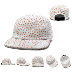 Casquette d'été unisexe pour enfants, protection UV, 5 panneaux, sergé, imprimé à pois vintage, visière plate, 100% coton, respirante et ajustable - Product Image 1