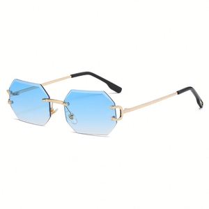 Lunettes de soleil polygonales vintage sans monture personnalisées avec logo, protection UV400, branches métalliques, pour hommes et femmes - Product Image 5