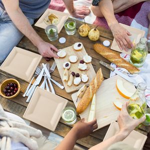 จานชานอ้อยทรงสี่เหลี่ยมแบบใช้แล้วทิ้งอุปกรณ์บนโต๊ะอาหารกระดาษสามารถอบเค้กของหวานจานไม่ได้ฟอกขาว DDP usa/america - Product Image 5