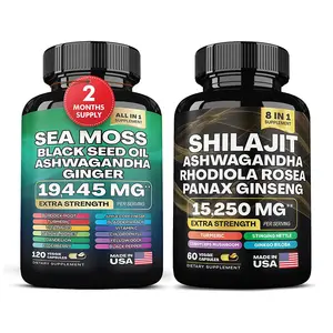 OEM kapsul Shilajit Fulvic mineral laut lumut asam campuran alami Ashwagandha Tongkat Ali shilajit kapsul kompleks all-in-1