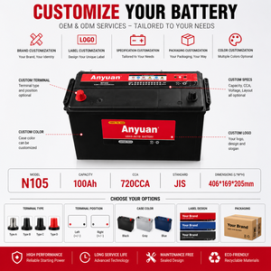Nouvelle <span class=keywords><strong>batterie</strong></span> <span class=keywords><strong>de</strong></span> camion sans entretien Anyuan 12V 100Ah 720CCA modèle N105 pour véhicules utilitaires diesel - Product Image 3