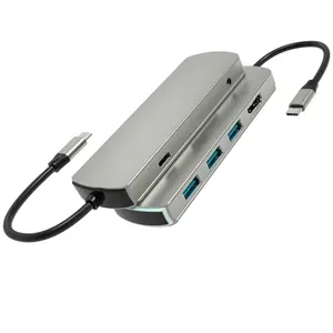 BASIX USB C Hub 4K USB C Ke Adaptor, Hub USB C Ke USB C 6-In-1 dengan Port Pengisi Daya Tipe C untuk MacBook Pro