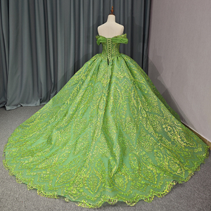Robe de bal scintillante élégante verte brillante à épaules dénudées, robe de soirée coupe cœur 6727-1 - Product Image 3