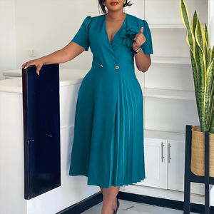 Nouvelle Collection : Robes d'été pour femmes, style bureau, manches courtes, col en V, taille cintrée, coupe crayon, pour le travail ou décontractées, style <span class=keywords><strong>africain</strong></span> - Product Image 1