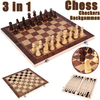 Backgammon Dames Voyage Groupe Jeu D'échecs Jeu D'échiquier Jeu D'échecs Haute Qualité En Bois Trois en Un Portable Pliant 3 en 1