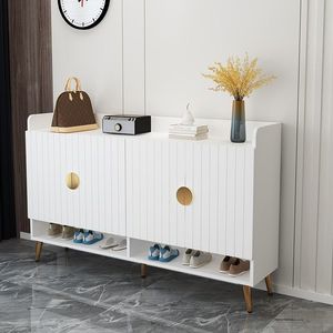 Modern <b>Shoe</b> Cabinet With <b>Storage</b> <b>Shelf</b> For Entryway Home Use White Minimalist Design With Gold Knobs And Wooden Legs - Product Image 1