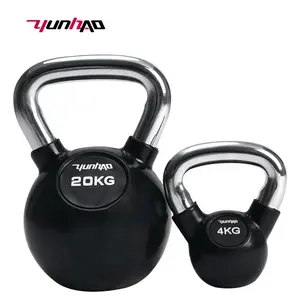 Fabrik Großhandel Fitnessstudio Gewichtheben Fitness schwarz Gummi beschichtet einstellbar Kettlebell mit Chrome-Griff