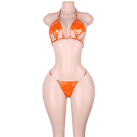 Ensemble de tenues de fête pour adultes, style club, en cuir verni brillant, avec string à lacets et diamants, deux pièces, pour festival et soirée