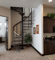 Ace – petit espace pour maison, utilisation intérieure, escaliers en spirale, verre, bois, acier, marches, escalier en spirale