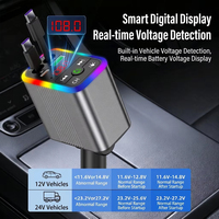 Cargador de Coche de Carga Rápida de 100W de Aleación de Aluminio con Cable Tipo-C Retráctil y Puertos USB, Luz Estrellada para Reloj Inteligente y Teléfono
