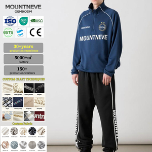 Ensemble de survêtement pour <span class=keywords><strong>homme</strong></span>, pull à quart de zip, pantalon de jogging, mélange de coton respirant, passepoil contrastant, sport, entraînement, streetwear, personnalisable OEM - Product Image 1