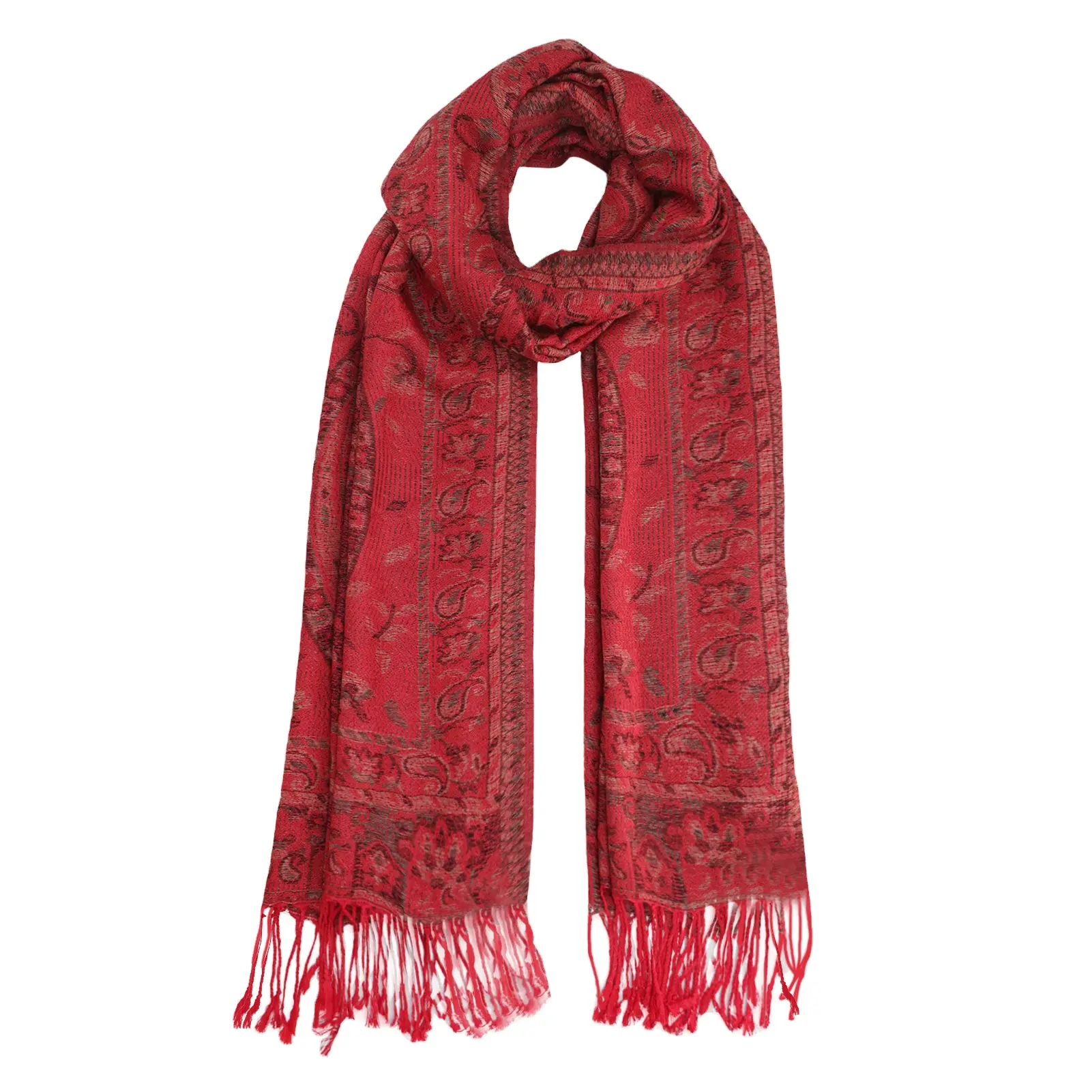 Customized Red Paisley Scarf soft Spring and Autumn embroidered Jacquard Paisley Pashmina women shawl scarf