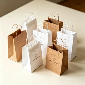 Custom Disposable Kraft <b>Paper</b> Bag With Handle for Food Delivery Restaurant Wholesale Supplier - Product Image 1