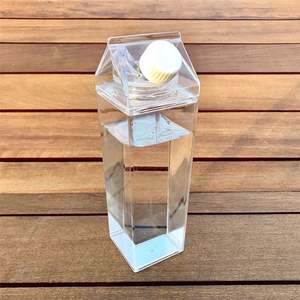 Top Seller Cute Sports Milk Carton Shape Square <b>Kids</b> 500Ml Plastic Portable Drinking Clear Milk Water Bottle With Lid - Product Image 2