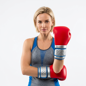 Guantes de Boxeo Rojos Plateados de Cuero con Correa de Velcro para la Muñeca para Entrenamiento de Adultos - Product Image 5