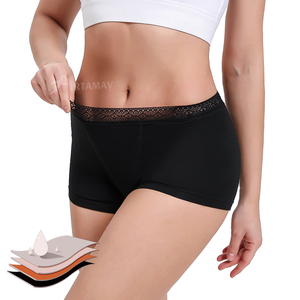 Braguitas Menstruales de Encaje, Flujo Abundante, Algodón Orgánico, 4 Capas, <span class=keywords><strong>Bombacha</strong></span> Menstrual, Estilo Boyleg - Product Image 1