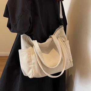 Sac à main en <span class=keywords><strong>velours</strong></span> rayé tendance, style simple, sac à bandoulière en <span class=keywords><strong>velours</strong></span> côtelé, couleur unie, grande capacité, sac fourre-tout pour femme pour les trajets quotidiens - Product Image 2