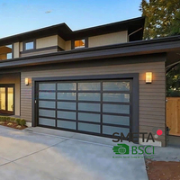 Porte de garage sectionnelle LONGTAI moderne à cadre en aluminium avec insert en verre plein, coupe-vent, finition pour villas