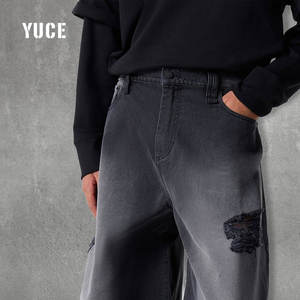 <span class=keywords><strong>Jeans</strong></span> en denim baggy déchirés vintage de haute qualité avec logo personnalisé noir de conception originale pour hommes - Product Image 3