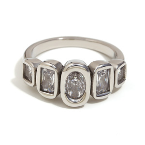 Women's 18K <b>Gold</b> Plated <b>Cocktail</b> <b>Ring</b> With Lab Created Cubic Zirconia Emerald Cut Bezel Setting Modern Geometric Design - Product Image 2