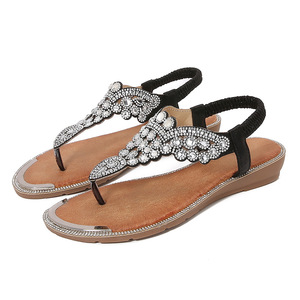 Sandales plates élégantes noires à strass, bout ouvert, pour femme, respirantes, avec bride de cheville, à enfiler, semelle extérieure en caoutchouc - Product Image 6