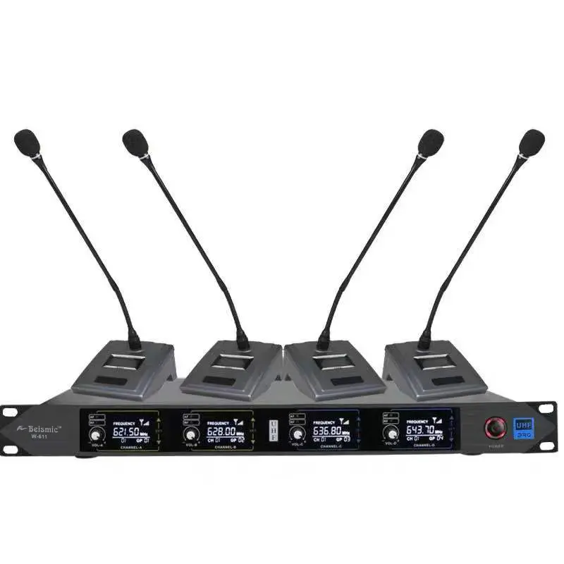 611 UHF sans fil 4 canaux micro de bureau système de son audio