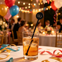 Agitador de Bebidas Acrílico Personalizado con Nombre, Varilla Negra Retorcida para Bodas, Compromisos, Aniversarios y Fiestas
