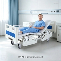 Lit médicalisé manuel en acier laminé à froid, réglable, avec barrière de sécurité et roues pivotantes, pour soins à domicile et mobilier hospitalier Lisen