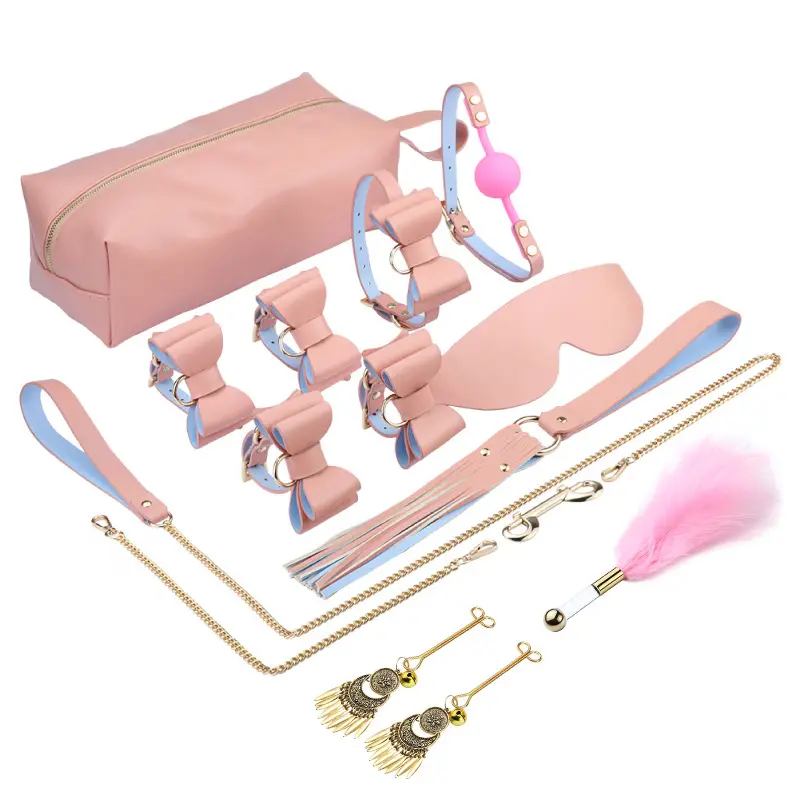 Ensemble BDSM en cuir Kit de Bondage pour Couples Menottes Sexe Collier Fessée Paddle Sex Fun Sexy Toys SM Role Play Bondage Gear