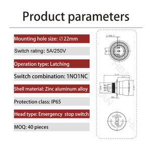 22mm 1no1nc cabeza de seta impermeable Metal interruptor parada de emergencia para salida de ascensor - Product Image 4