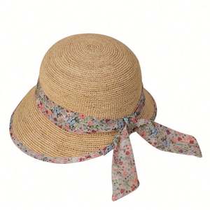 Nouvel Arrivage Chapeau de Soleil en Paille de Raphia de Haute Qualité pour l'Été, la Plage, les Voyages en Bord de Mer, Chapeau Souple avec Ruban Floral - Product Image 5
