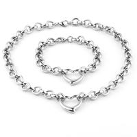 Ensemble collier et bracelet tendance en acier inoxydable plaqué or avec pendentif cœur ajouré pour femme - Vente en gros