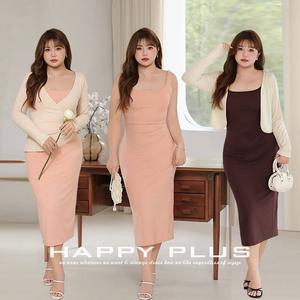 เดรสไหมพรมคอเหลี่ยมทรงเข้ารูป รุ่น Runqi แต่งจีบเอว สีพื้น ไซส์ใหญ่ สวมใส่สบายทุกวัน รุ่น N9249 - Product Image 2