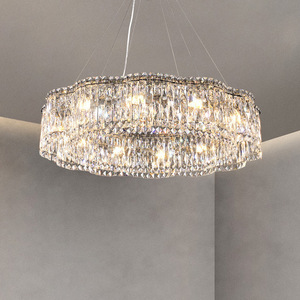 Lustre en acier inoxydable cristal couleur or, suspension LED E26 3500K blanc chaud, hauteur réglable, télécommande pour salon - Product Image 5